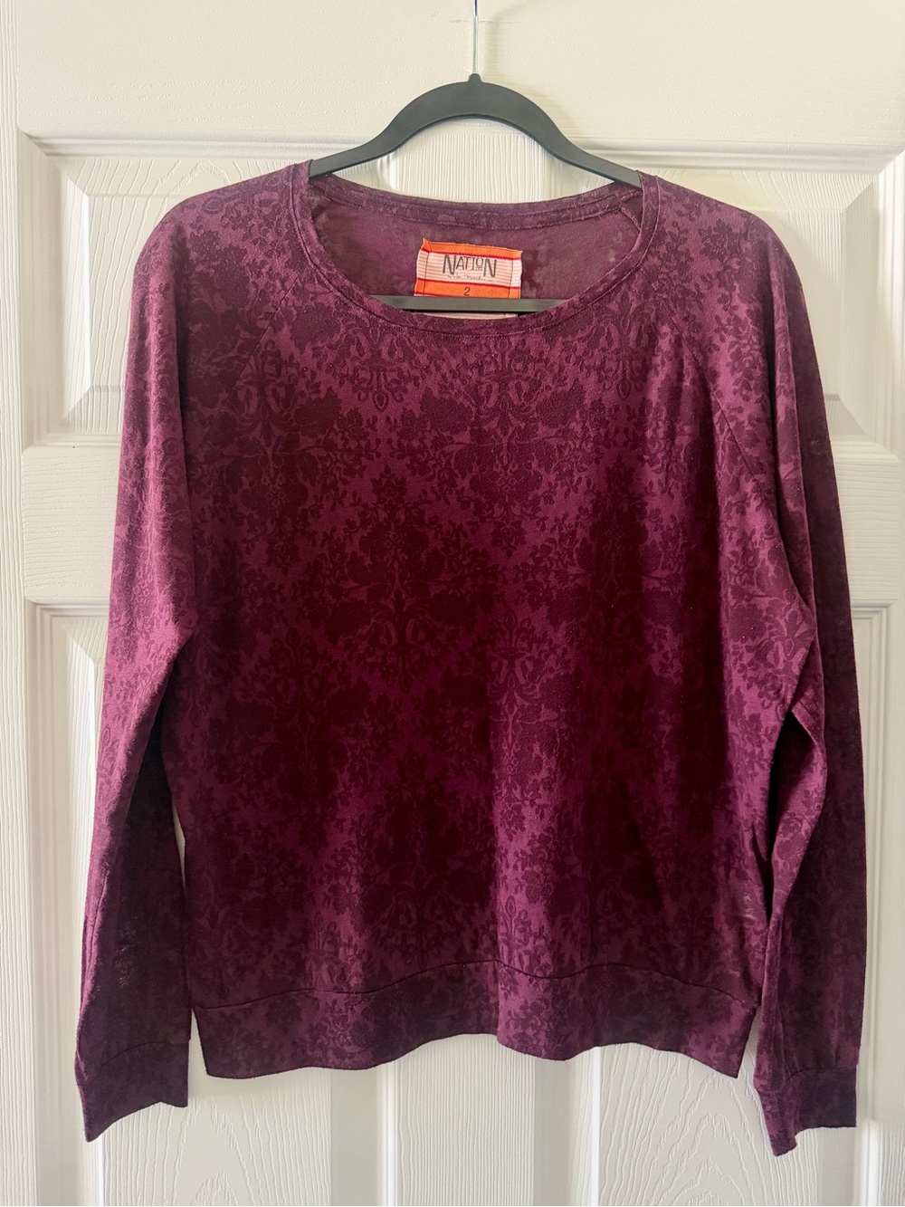 Nation LTD Plum Damask Long Sleeve Top